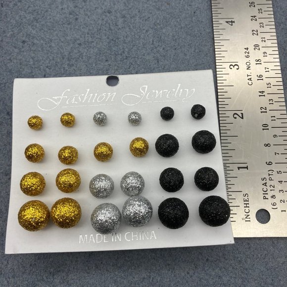 Stud pierced earring Lot Small Round Gold Silver Black Ball Sparkle Glitter Glam - Picture 4 of 5